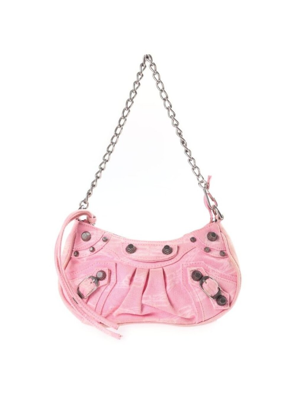 Balenciaga Le Cagole 2-Way Shoulder Bag Pink Denim Silver